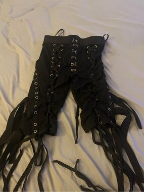 Fashion Nova Black Shorts with Gold Hook-and-Eye Details